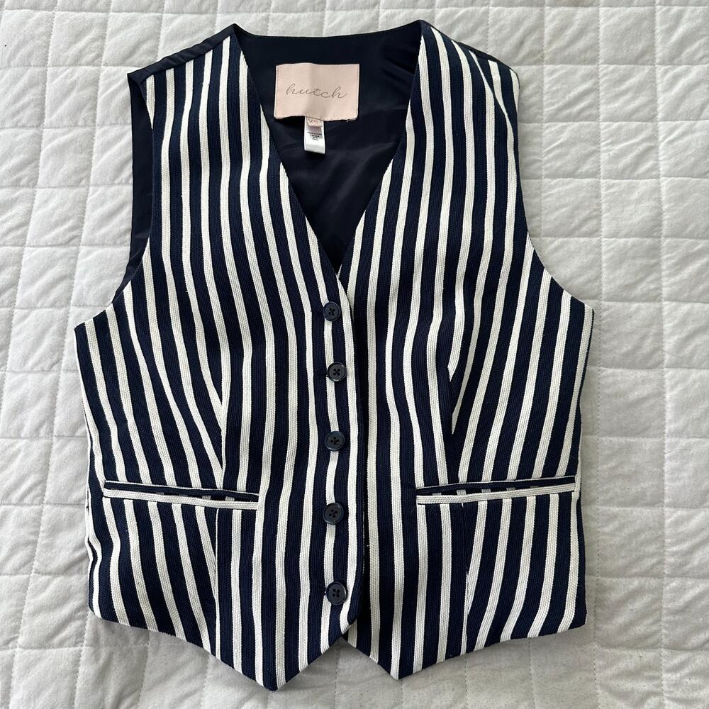 Anthropologie Hutch Vest Womens XS Blue Striped Tailored Classic Quiet Luxury